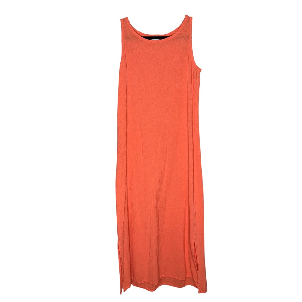 Oh My Gauze Maxi Dress Womens Coral Excellent Cotton Sleeveless Side Slit Shift